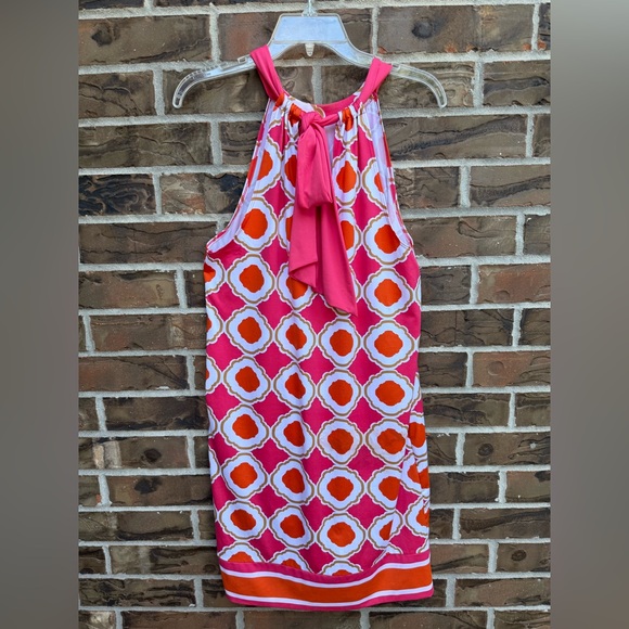 Mud‎ Pie Vibrant Pink White Orange Halter Dress L - Picture 2 of 5
